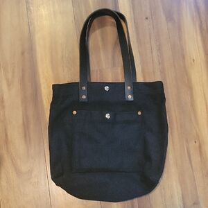 Handmade Black Canvas Tote Bag with Front And Inside Pockets